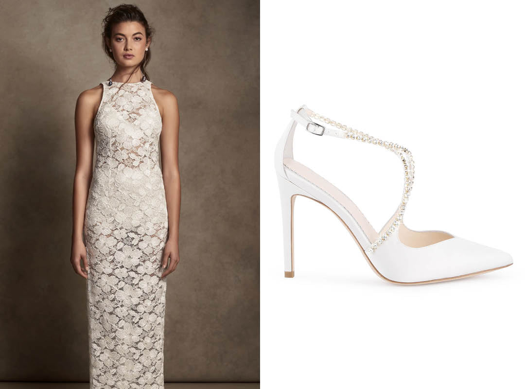 Danielle Frankel Lace Wedding Dress with Bella Belle Madison Crystal Wedding Shoes