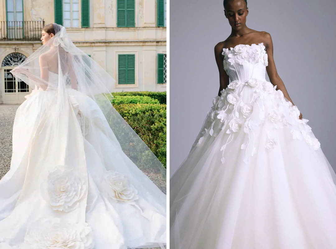 monique lhuillier and amsale spring 2025 wedding dress trend