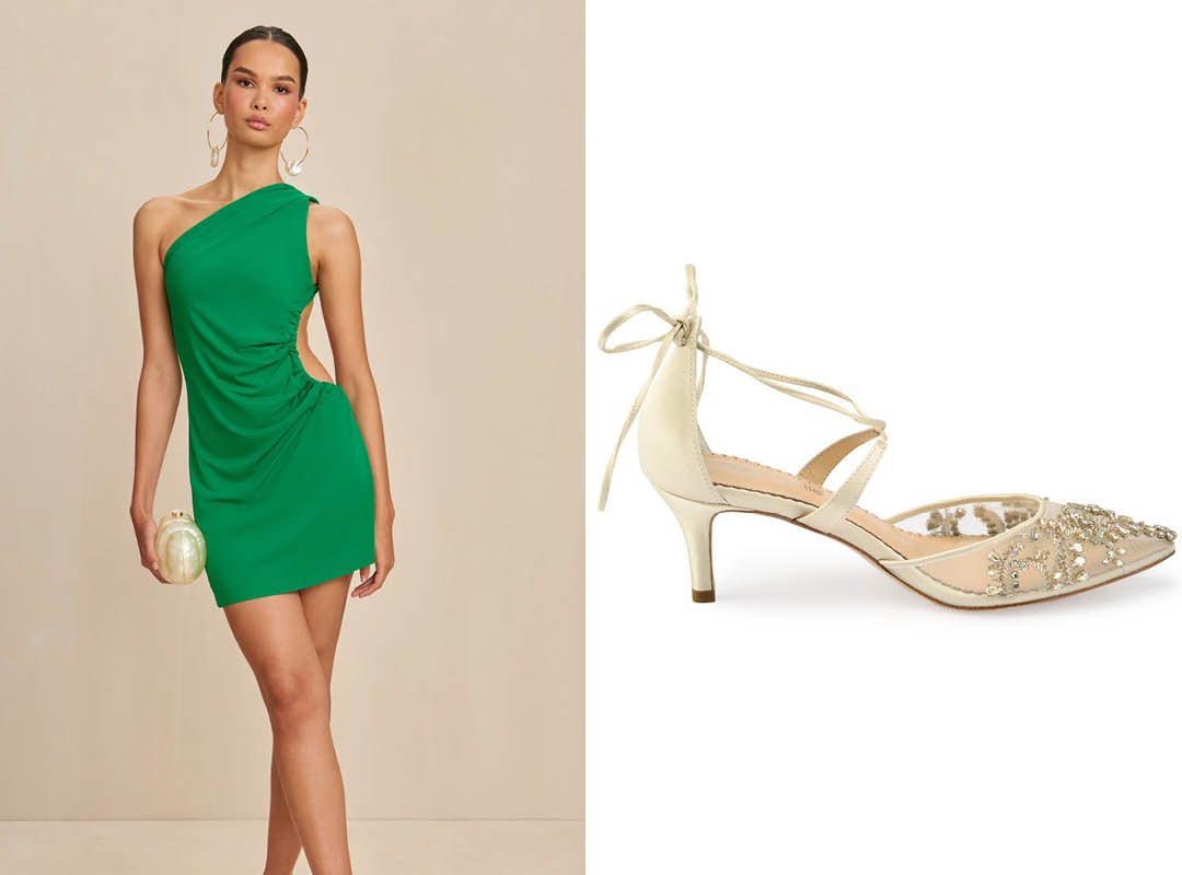cult gaia spring wedding guest outfits and bella belle shoes frances gold heels