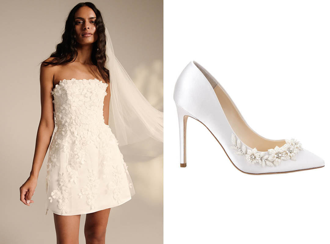 kaviar gauche strapless wedding dress with bella belle jasmine ivory bridal heels