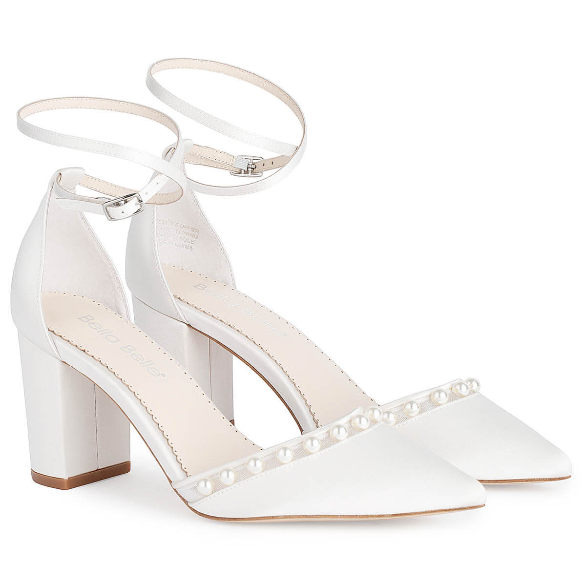 Double Ankle Strap Pearl Block Heels for Brides | Bella Belle