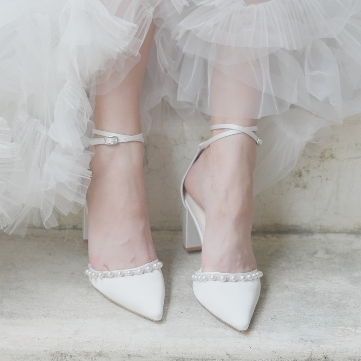 Double Ankle Strap Pearl Block Heels For Brides Bella Belle 