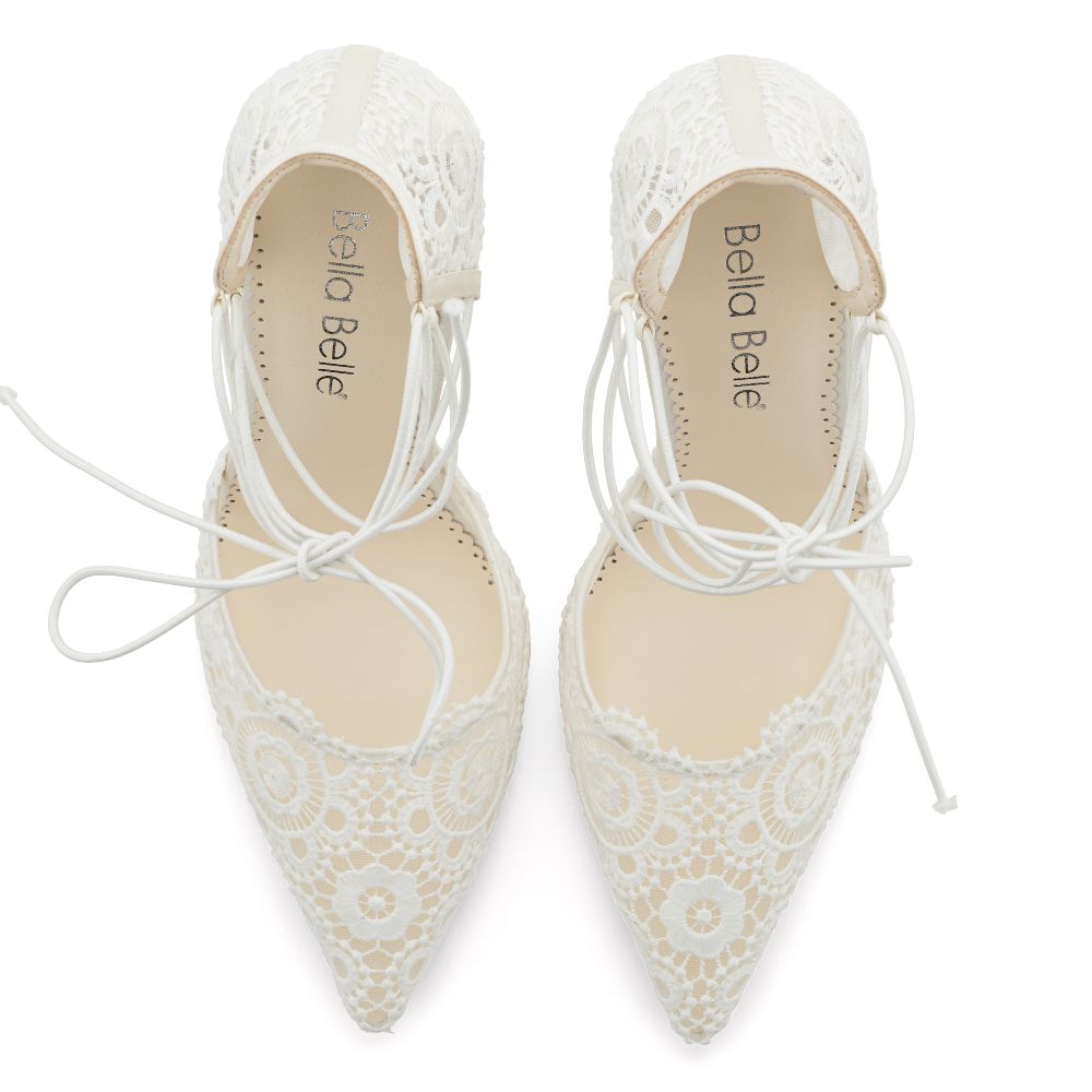 Flower Crochet Lace Up Wedding Heels, Cameron | Bella Belle