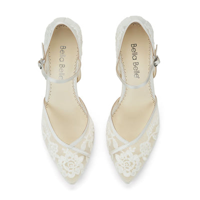 Lace Ivory Block Heel Wedding Shoes - Chelsea