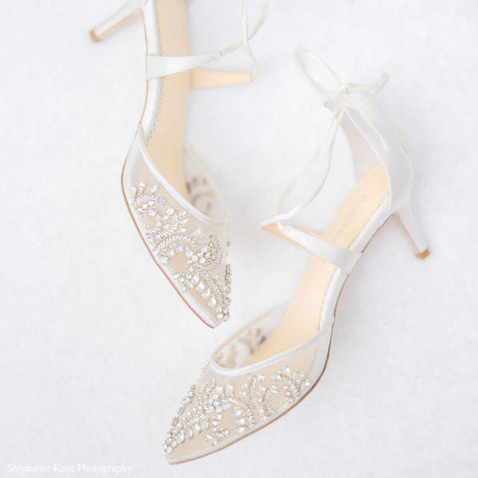 Crystal Bridal Shoes Low Heel - Frances Ivory | Bella Belle