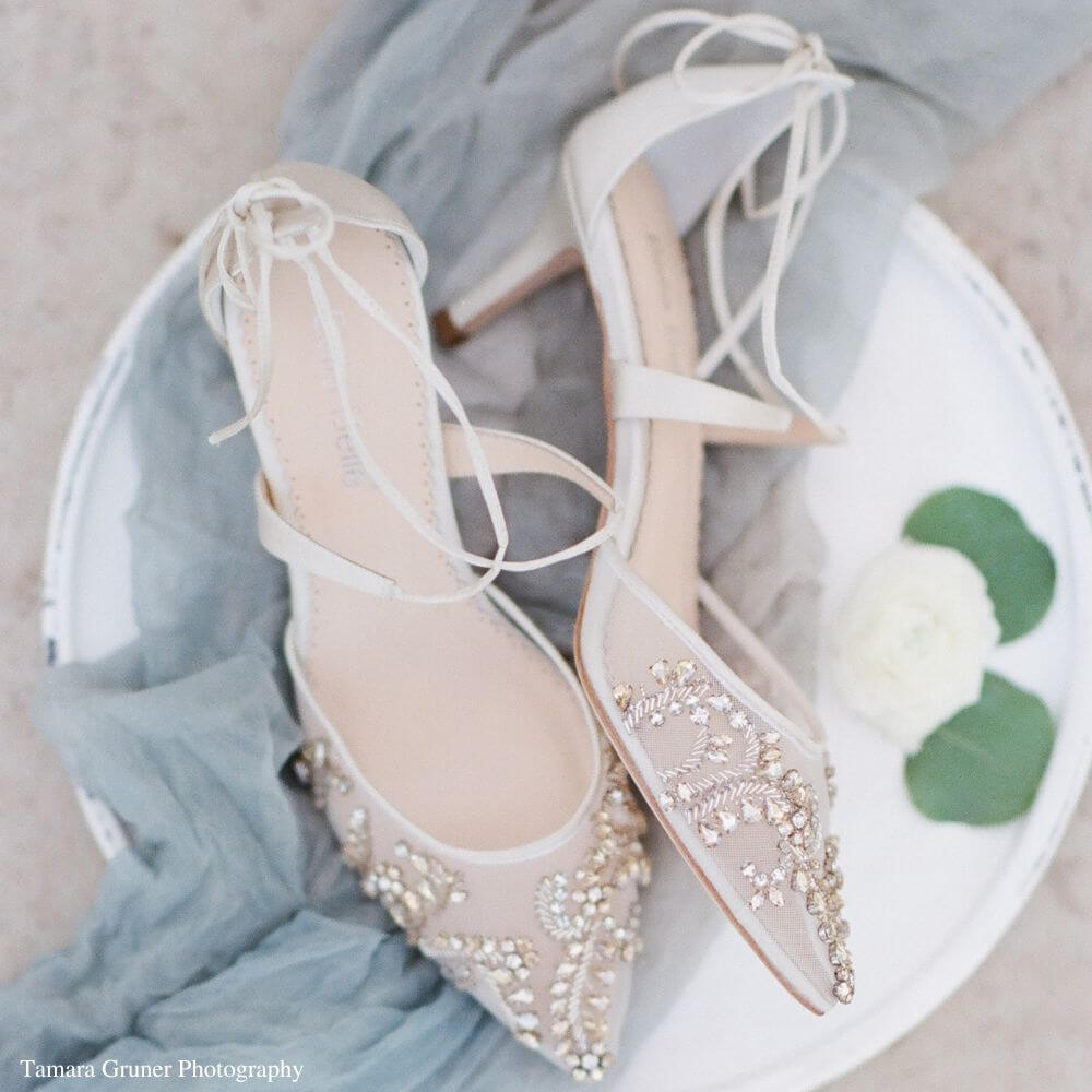 Crystal Bridal Shoes Low Heel - Frances Ivory | Bella Belle