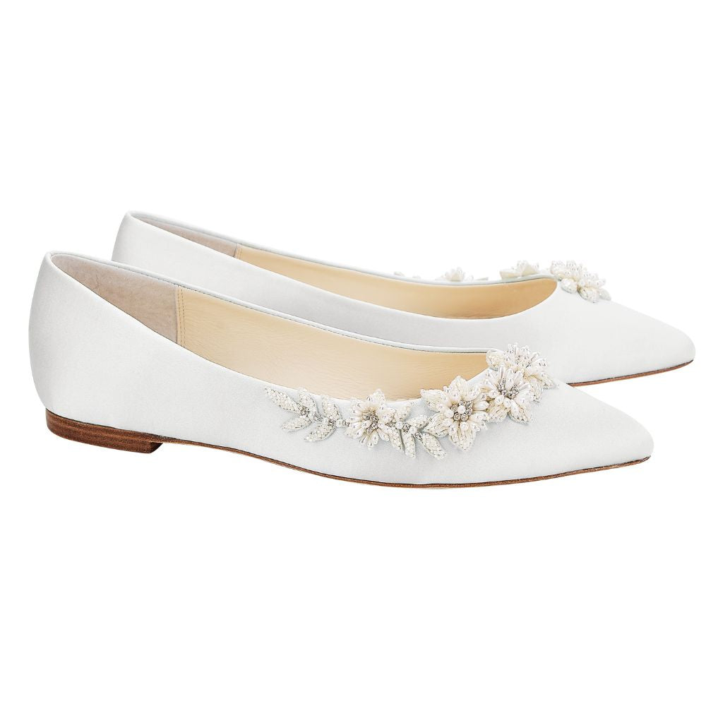 Ivory Wedding Shoes Flats with 3D Floral Vine Embellishment