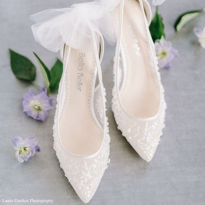 Edna Floral Tulle Lace Slingback Wedding Shoe | Bella Belle