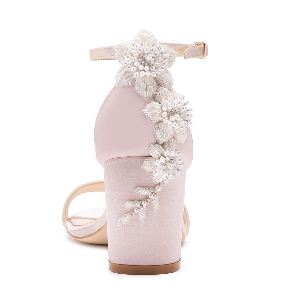 Blush Block Heel Sandals With Pearls Outdoor Wedding 