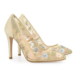 Chloe Floral Embroirdered Pumps Nude 