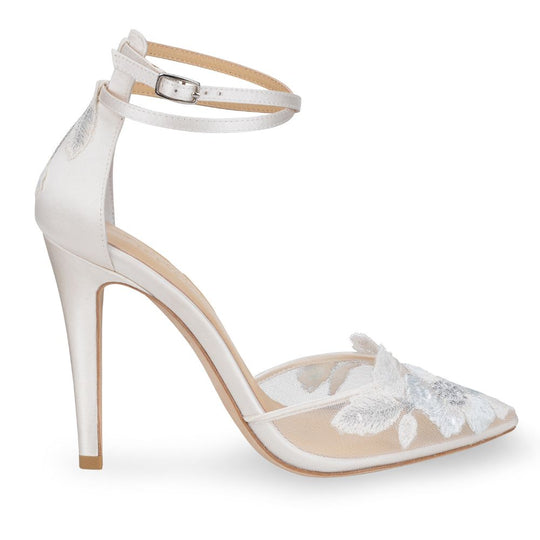 Freya Mesh Wedding Shoe Dusty Blue Floral Heels | Bella Belle
