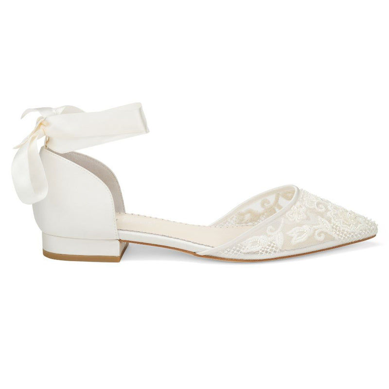 Flat Ivory Lace and Pearl Wedding Shoes