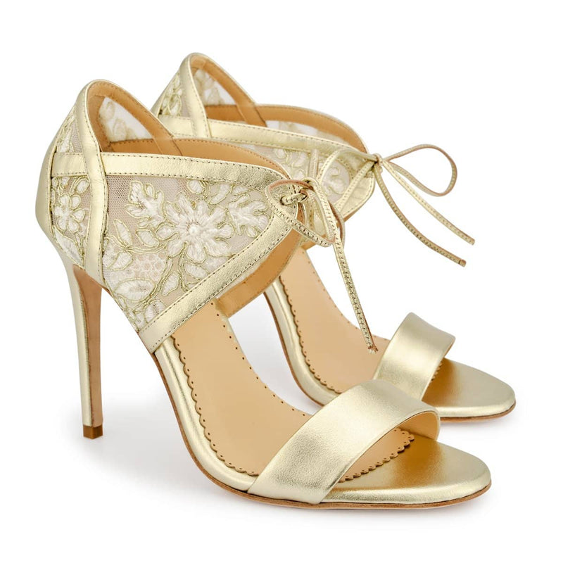 Chic Lace Gold Evening Shoes 