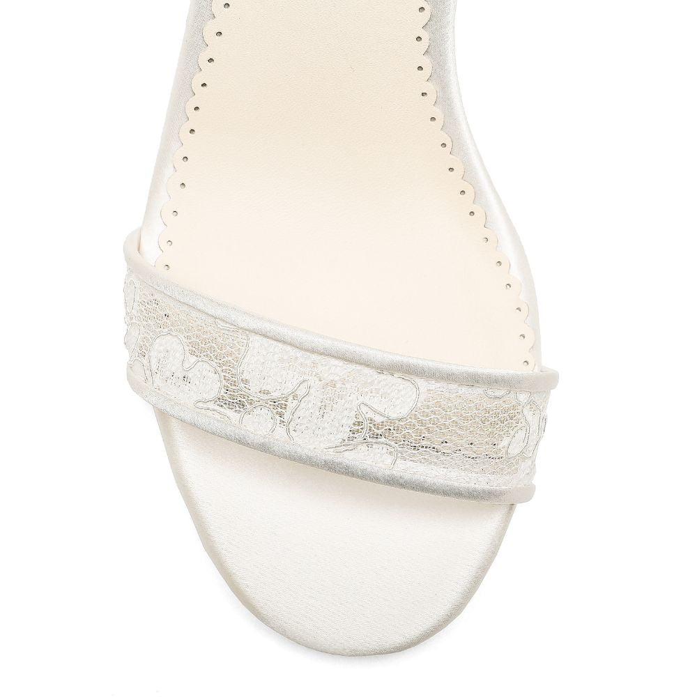 Lace Block Heel Wedding Shoes With Bow - Laurie Ivory