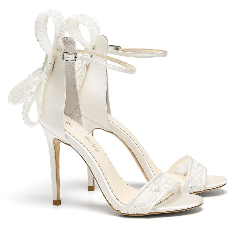 Lace Bow Wedding Shoes With Matching Lace Vamp - Leila