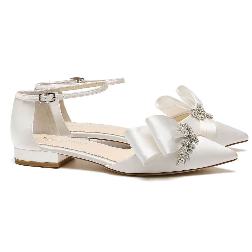 Ivory Flat Wedding Shoes with Asymmetric Bling Bow