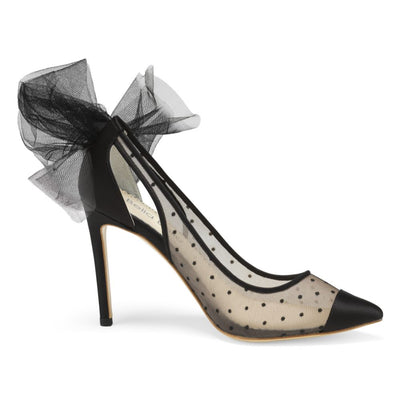 Black Slingback Tulle Bow Polka Dot Heels, Matilda