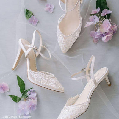 Floral Lace Pearl Wedding Shoes Low Heel Bridal Shoes