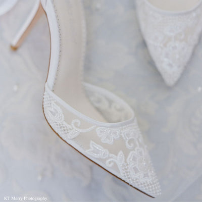 Lace Wedding Heels with Pearls, Penelope Ivory