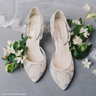 Blue and Ivory Wedding Shoes, Viola - Floral Wedding Shoes