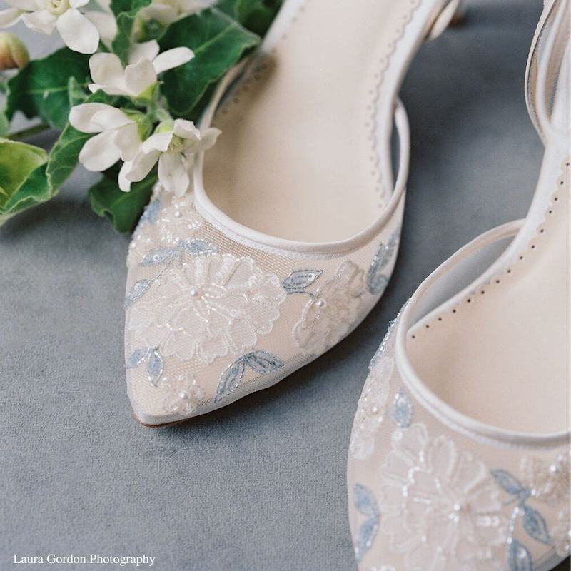 Blue and Ivory Wedding Shoes, Viola - Floral Wedding Shoes