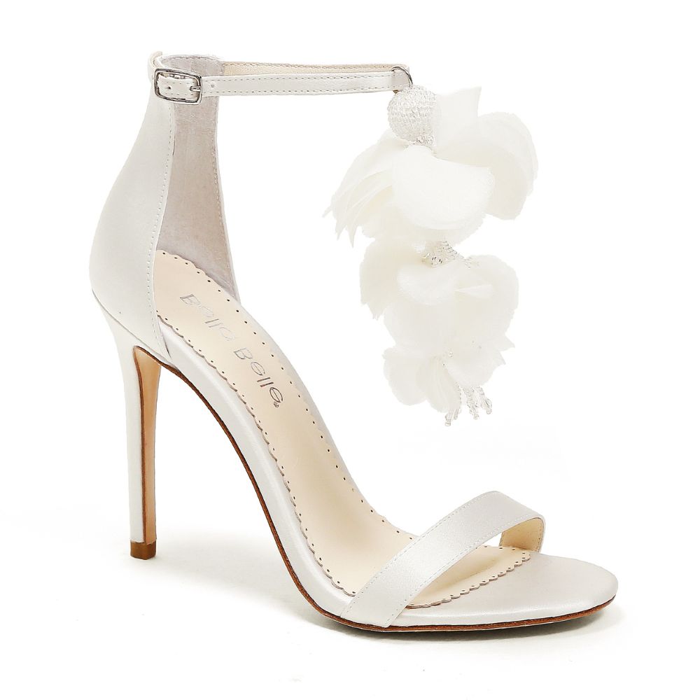 Chiffon Flower Draped Ankle Strap Open Toe Bridal Heels