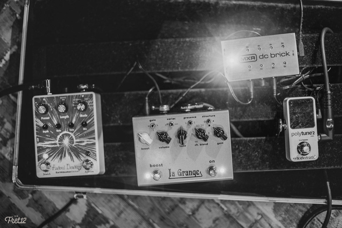 Dan's pedalboard includes the Astral Destiny, La Grange, DC Brick, and the PolyTune2