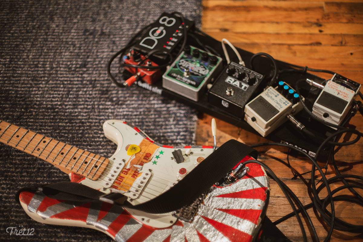 Kai Slater's Fender Stratocaster and pedalboard.