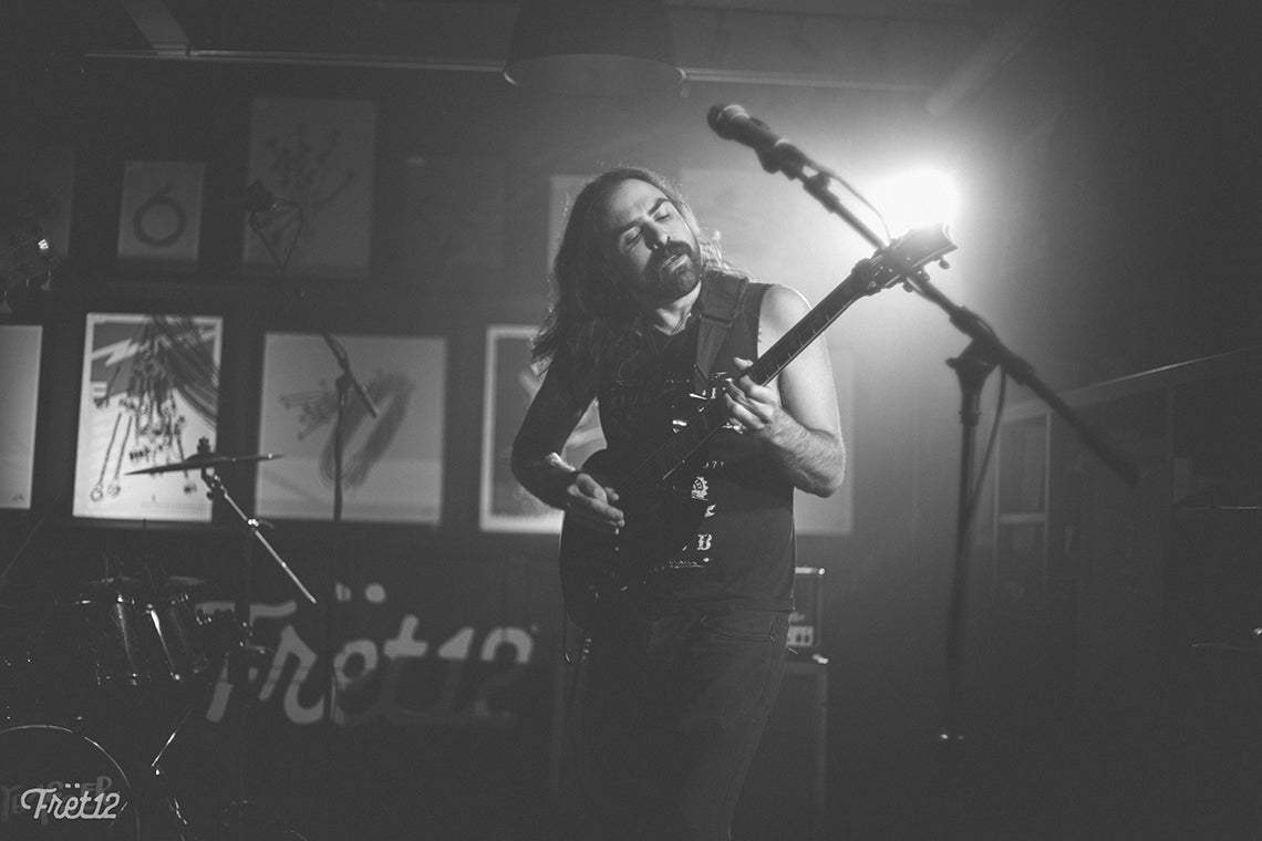 Matthew Muffin on guitar for Lollygagger at the Salt Shed during the FRET12 Sessions.