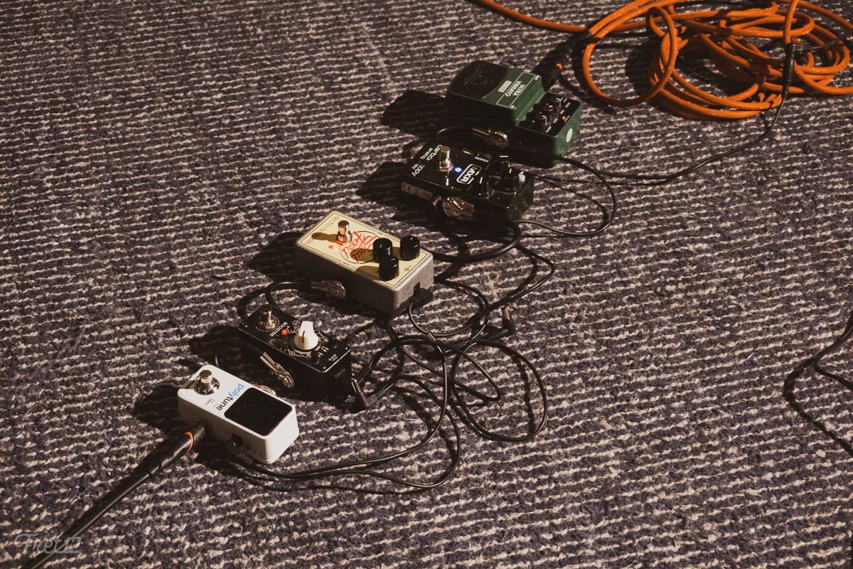 David's guitar pedals used during the Gabacho live performance at the FRET12 shop.