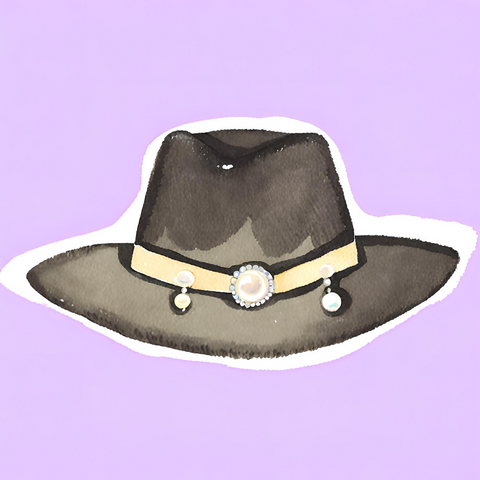 pearl fancy brooch on a fedora hat