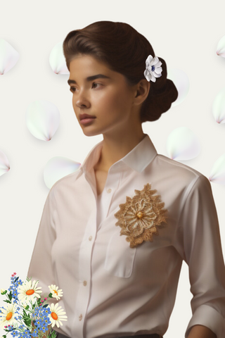 how to wear a brooch on a white blouse