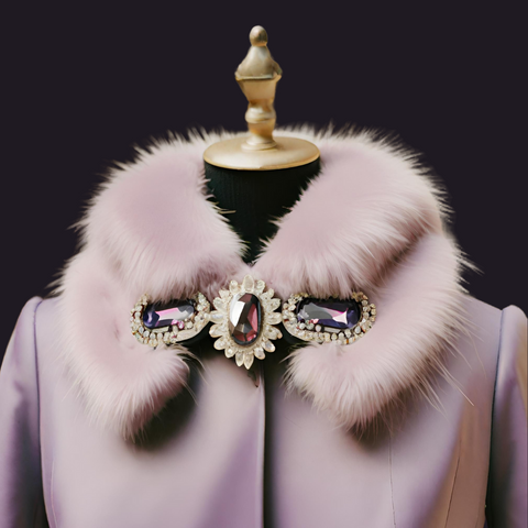 large diamante buttons on faux fur collar