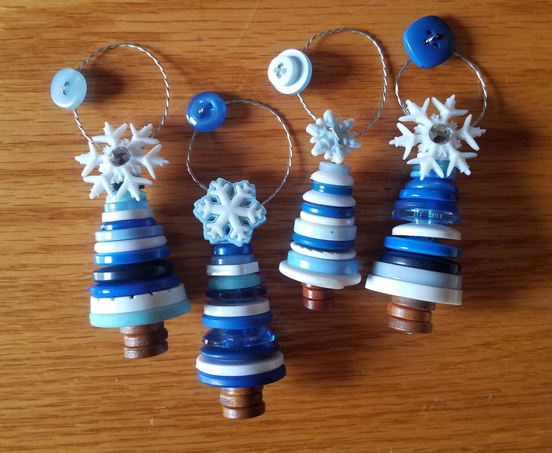 Blue Christmas Button Ornaments.