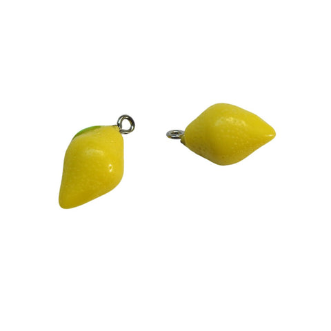 Lemon charms for earrings, charm bracelets making - Lot of 2, 25 x10 mm, 1 inch - Citrus fruit Resin pendants for necklaces for summer