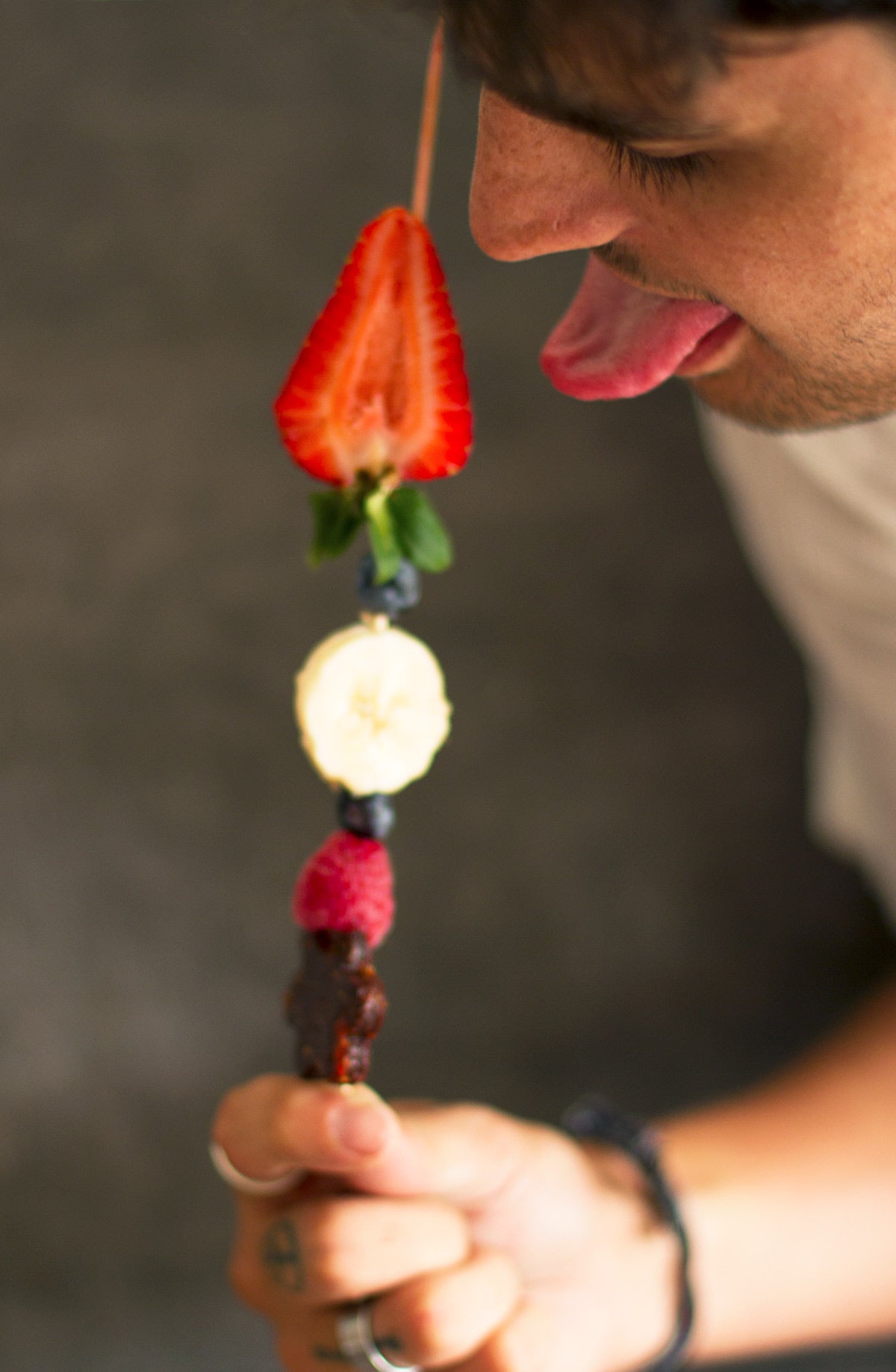 digging in to fruit and bar skewers