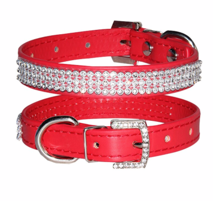 Diamante Cat Collar with Bell - Red
