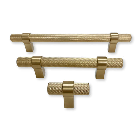 KNURLED "PRELUDE" CHAMPAGNE BRONZE CABINET KNOBS AND DRAWER PULLS