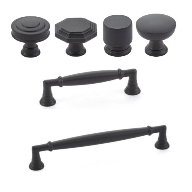 Forge Drawer Pulls and Black Studio Cabinet Knobs Matte (Adjustabl \