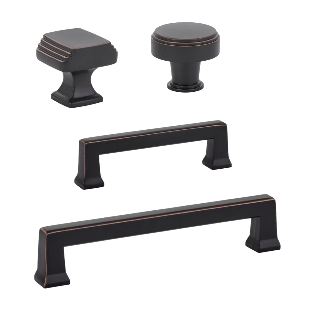 Oil Rubbed Bronze Kitchen Cabinet Knobs - Round Ringed Drawer