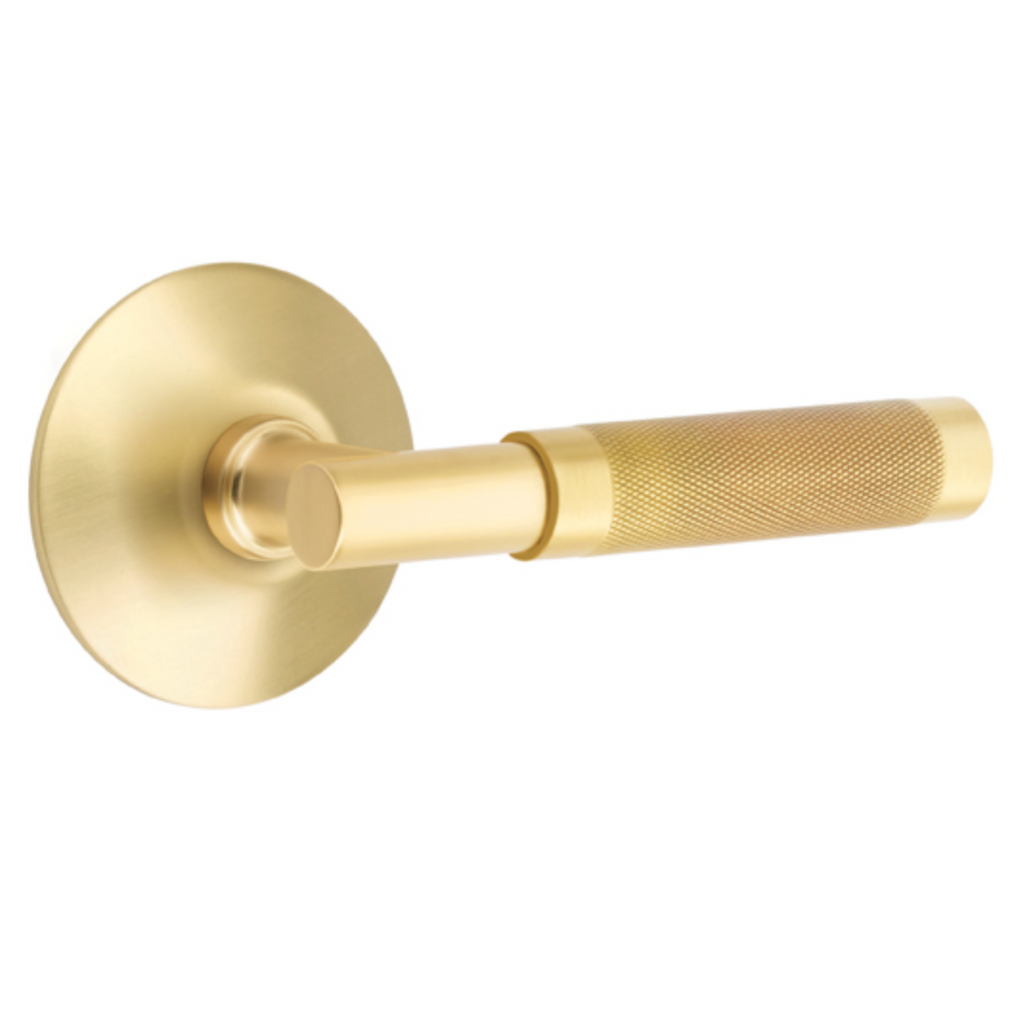 T-Bar Knurled SELECT Satin Brass Door Lever w/Disk Rosette – Forge Hardware  Studio