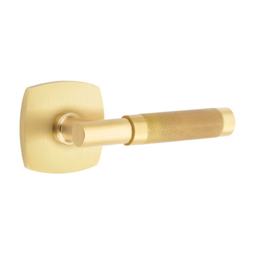 T-Bar Knurled SELECT Satin Brass Door Lever w/Disk Rosette – Forge
