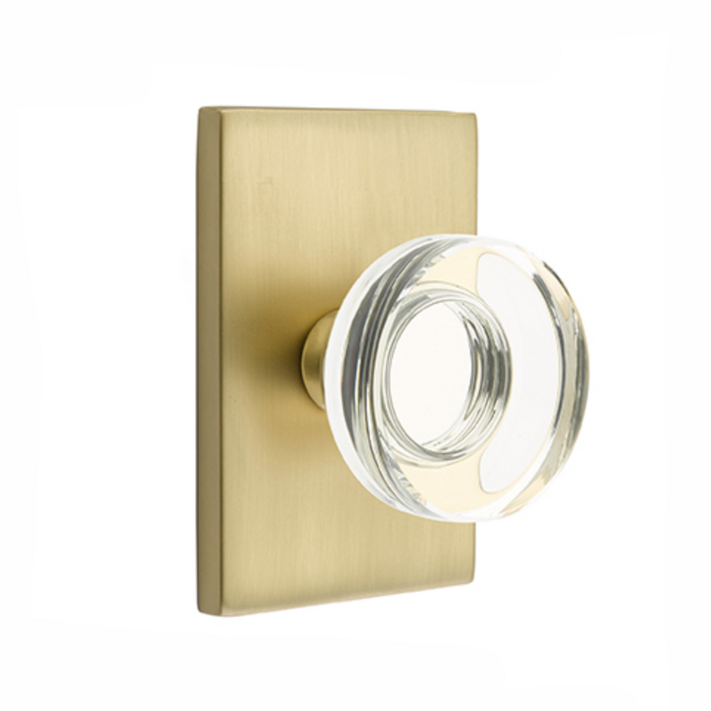 Modern Ball Door Knob in Satin Brass w/ Modern Rectangular Rosette