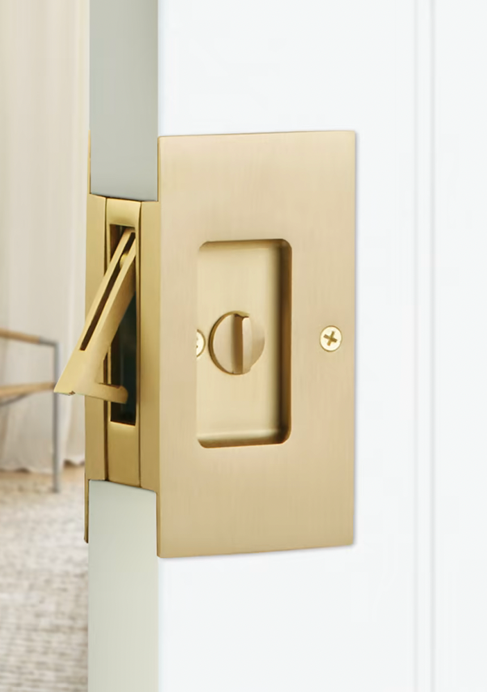 Round Door Knobs on Rectangular Backplate Lock Set - Polished Brass