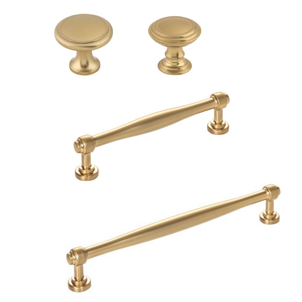 M O D E R N TAKE ON BRASS — The Knobbery, cabinet hardware, door hardware, bath accessories, faucets