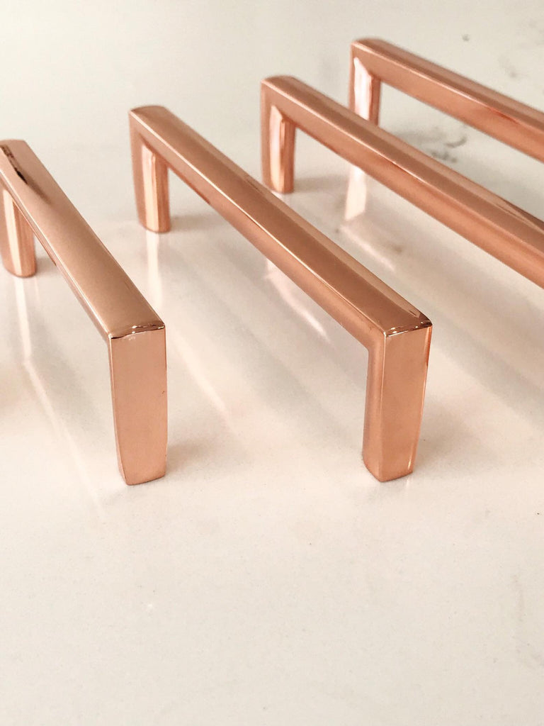 Polished Copper "Trane" Drawer Pulls and Knob - Forge Hardware Studio