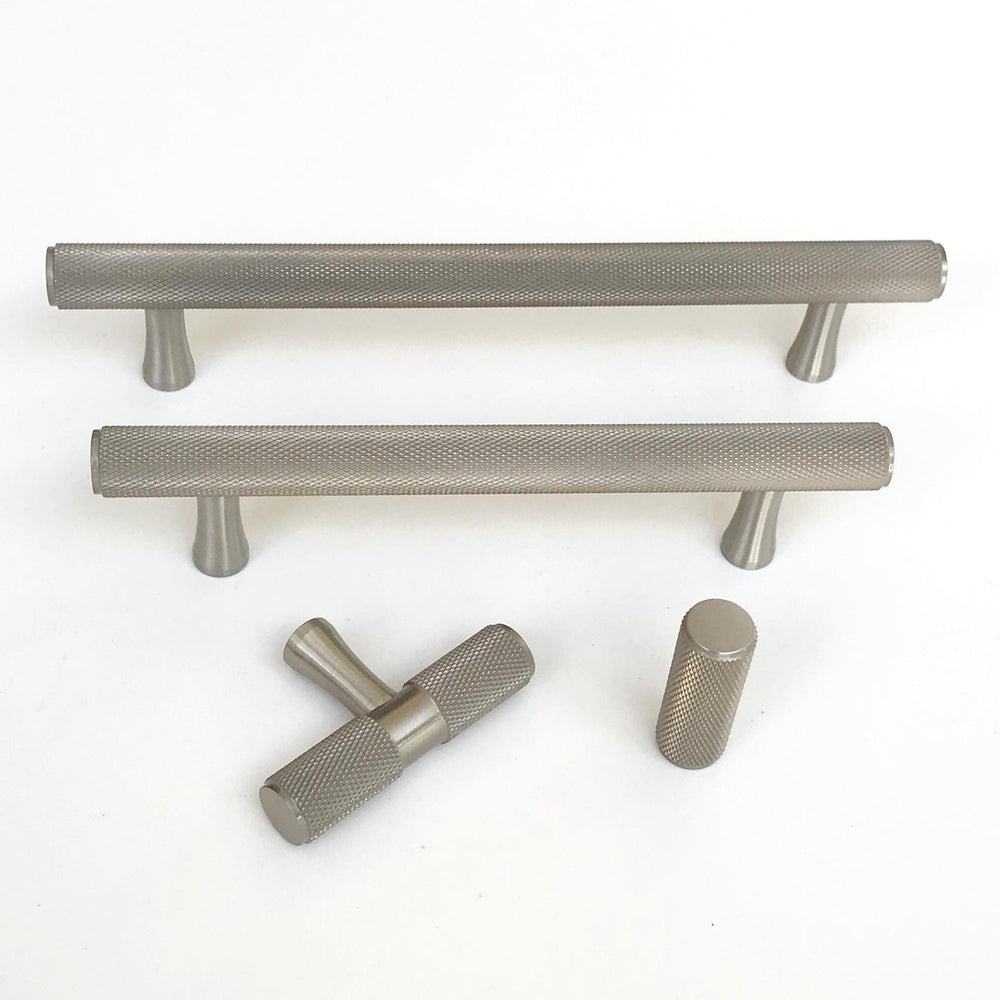 Brushed Nickel Solid "Texture" Knurled Drawer Pulls and Knobs