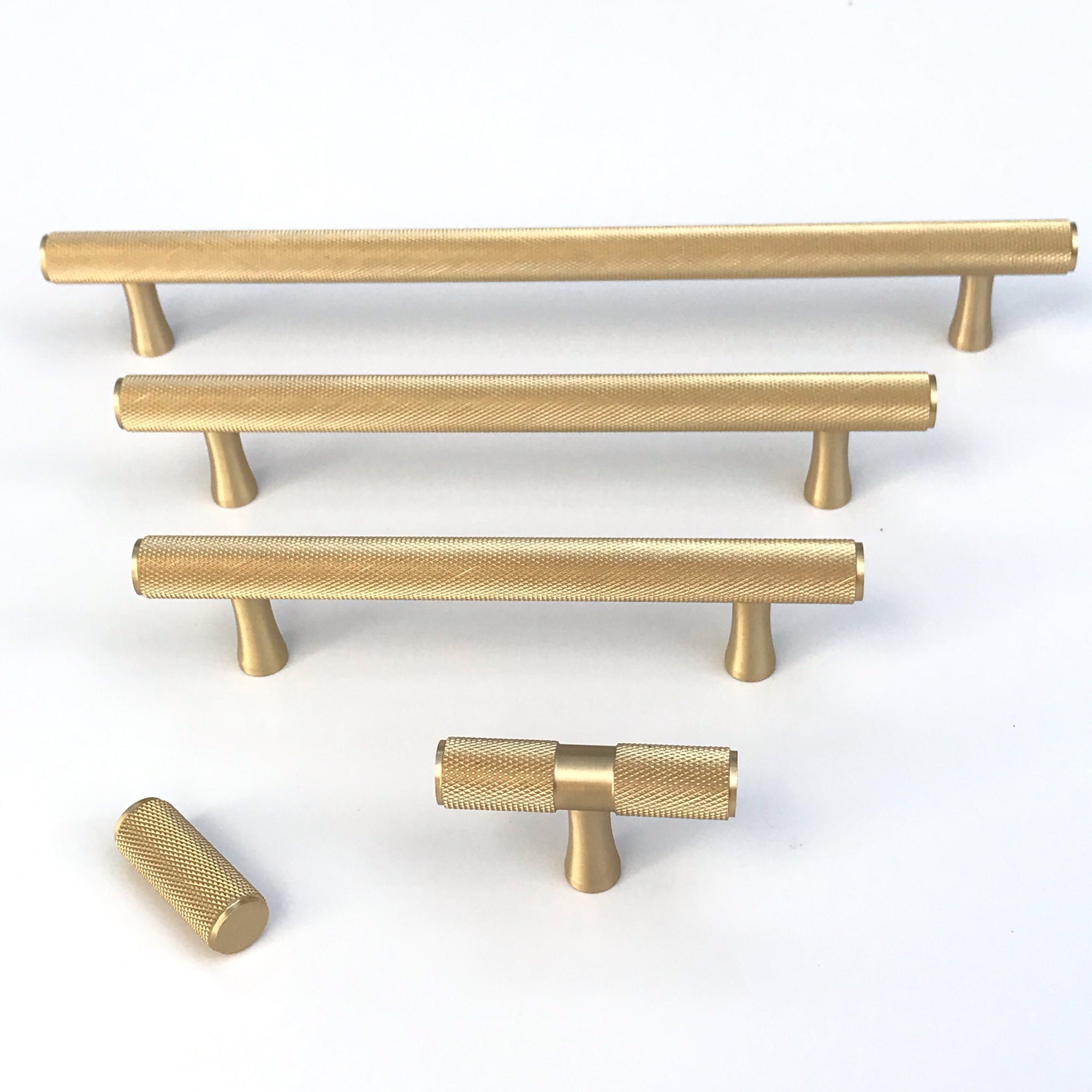 Brass Solid "Texture" Knurled Drawer Pulls and Knobs in Satin Brass