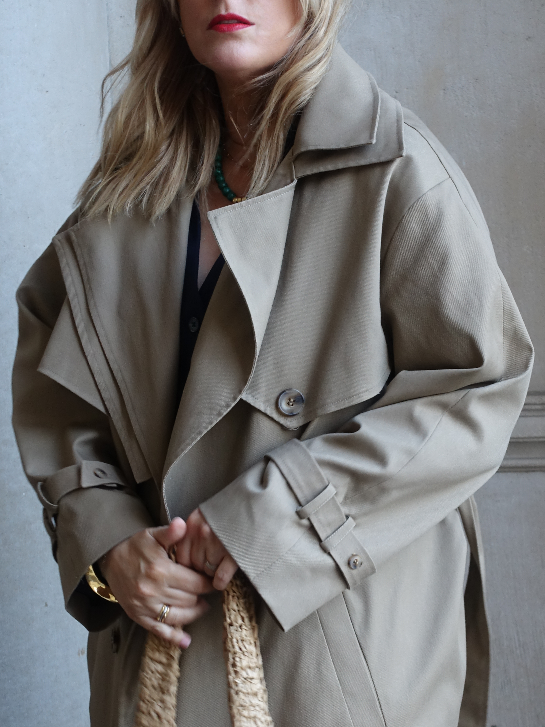 Anna Cascarina is wearing The Mary Trench Coat, custom-made for her