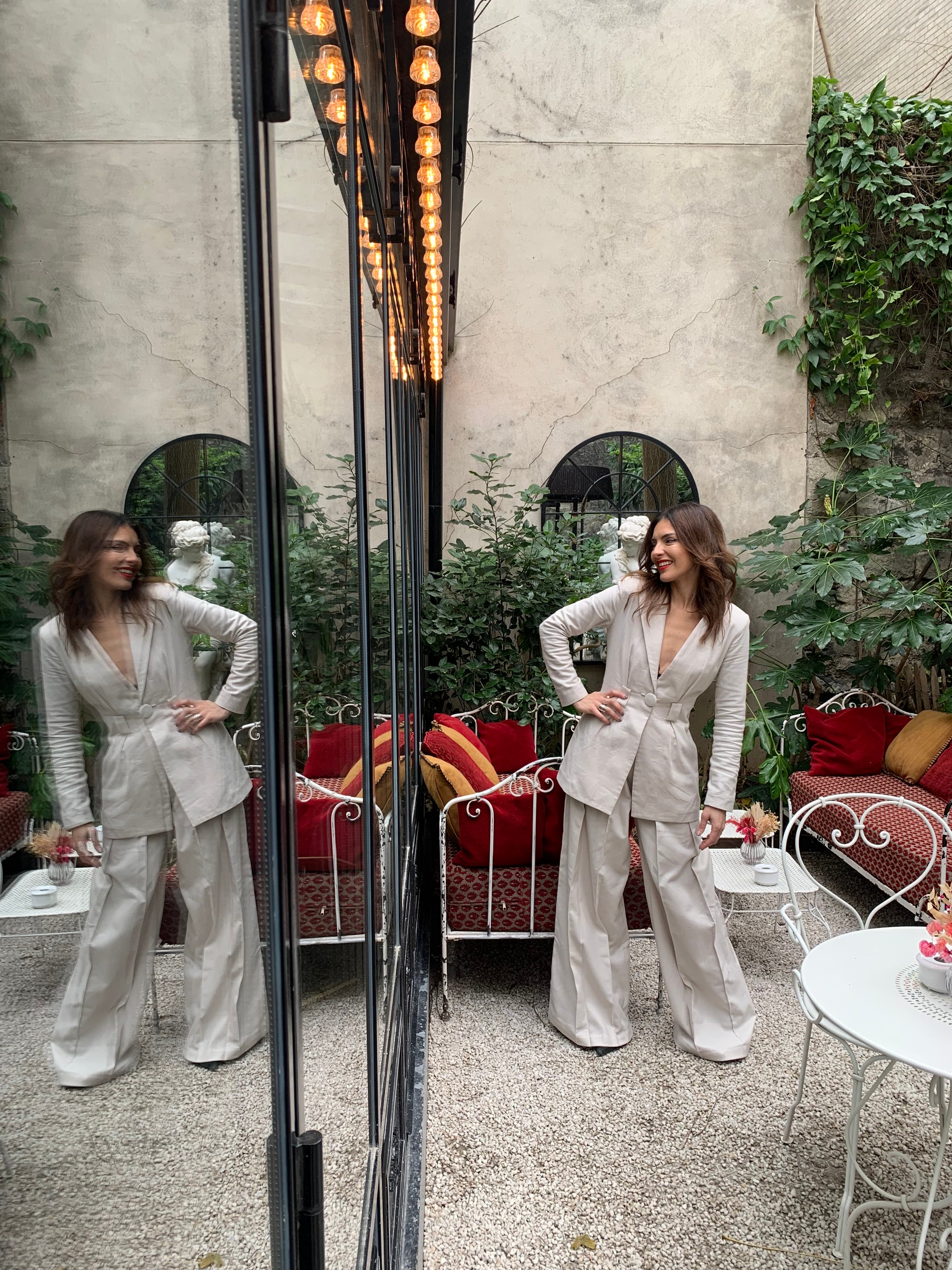 Sofia Alurralde is wearing The Rosalie Set by Bastet Noir fully customizable and made-to-measure